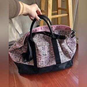 Victoria secret duffel bag pink with black writing